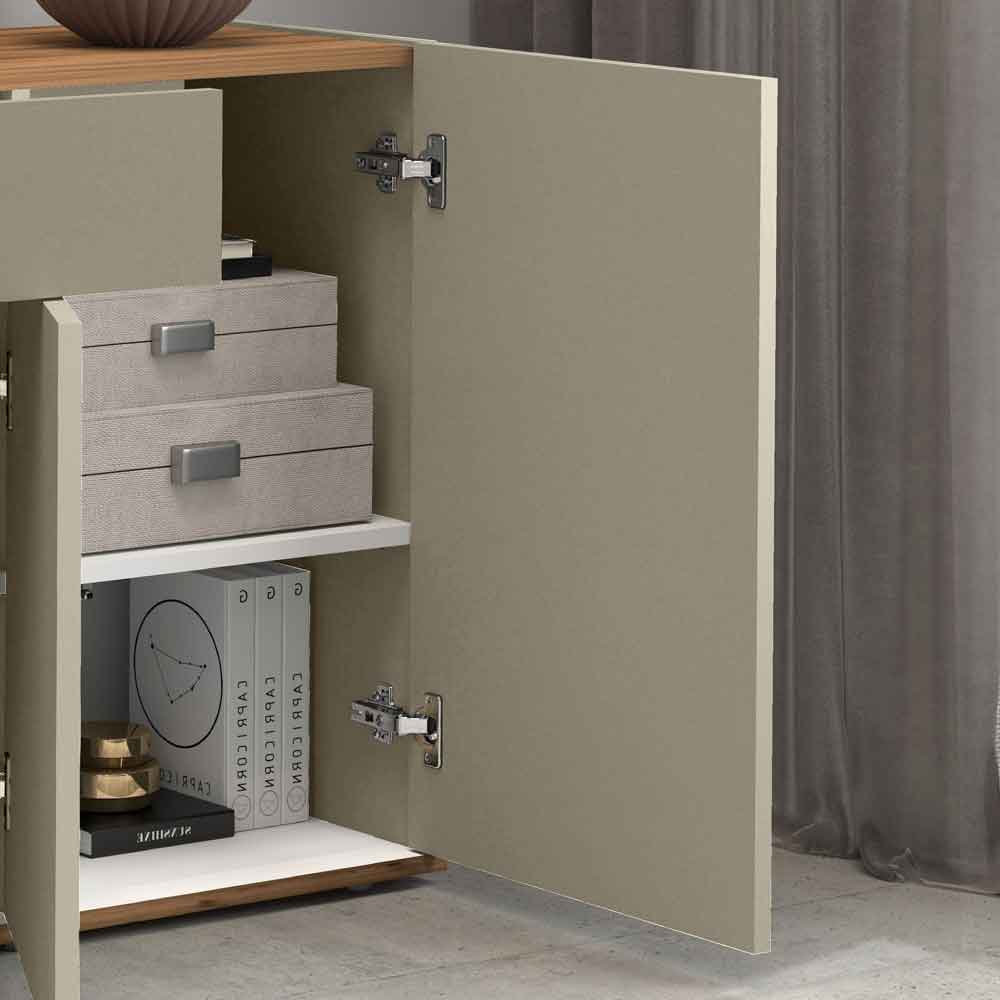 Girard Wooden Sideboard With 3 Doors 1 Drawer In Taupe And Wotan Oak