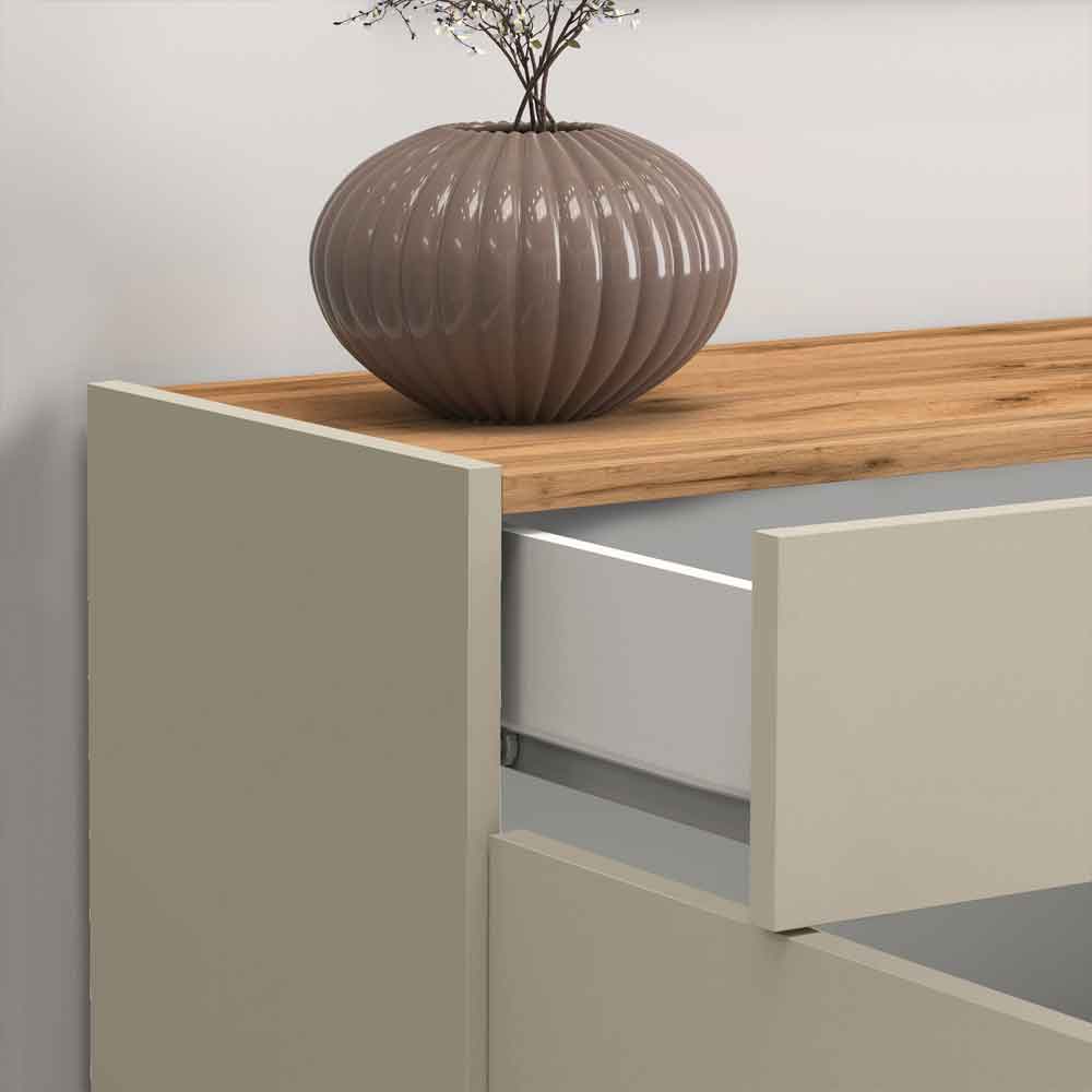 Girard Wooden Sideboard With 3 Doors 1 Drawer In Taupe And Wotan Oak