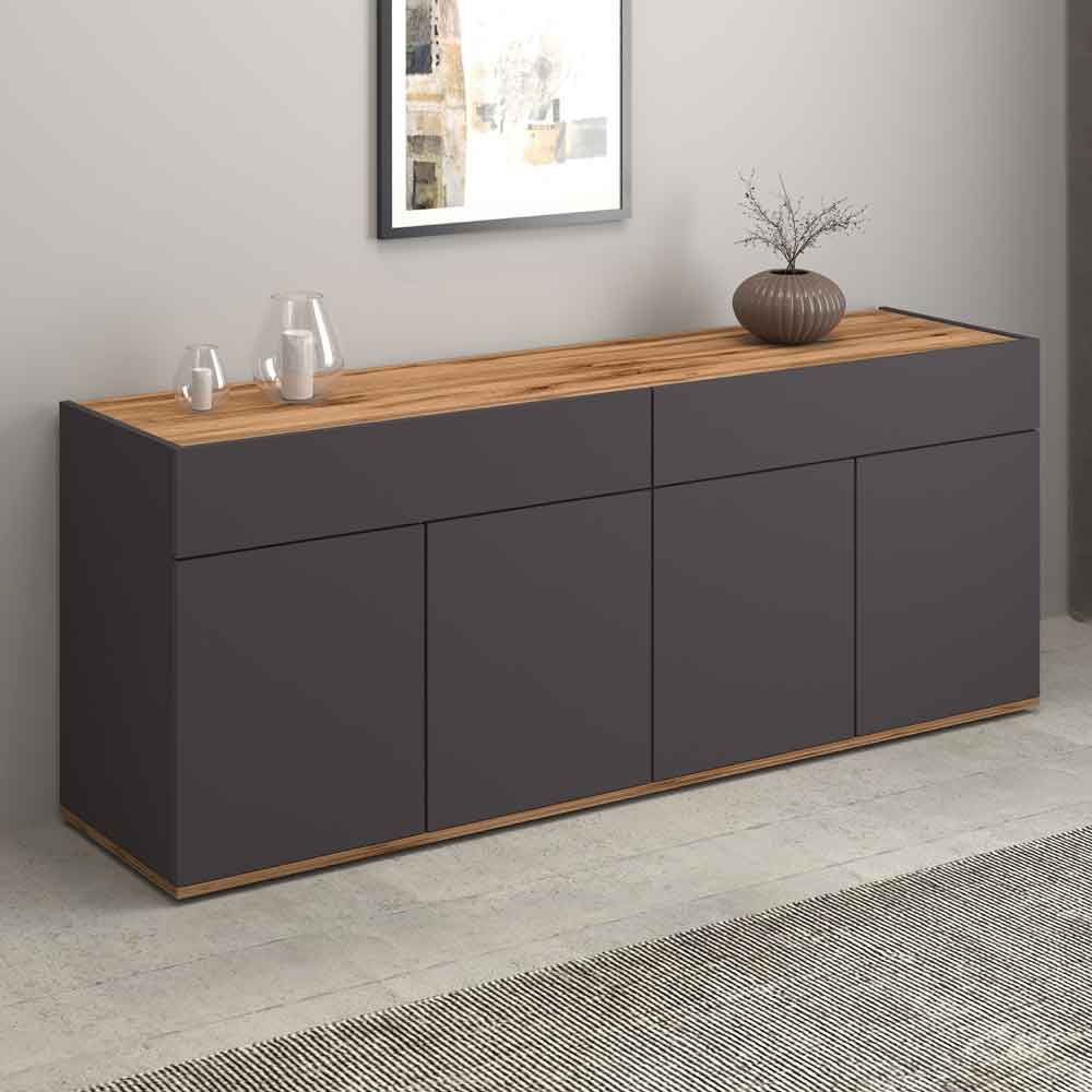 Girard Wooden Sideboard With 4 Doors 2 Drawers In Anthracite And Wotan Oak