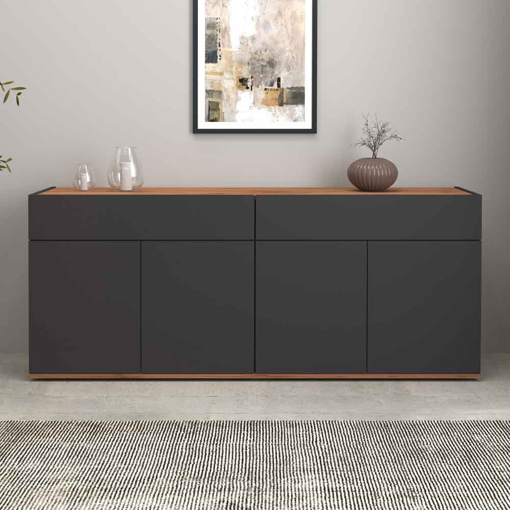 Girard Wooden Sideboard With 4 Doors 2 Drawers In Anthracite And Wotan Oak
