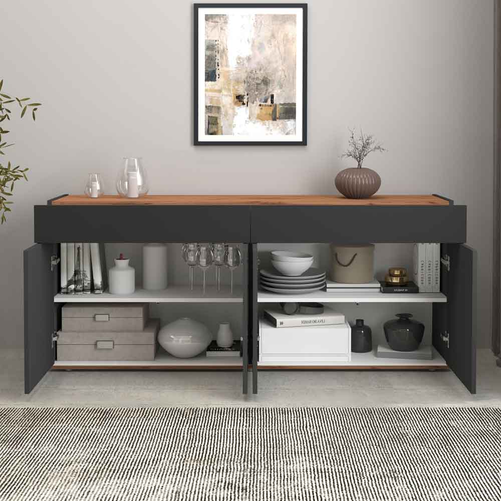 Girard Wooden Sideboard With 4 Doors 2 Drawers In Anthracite And Wotan Oak