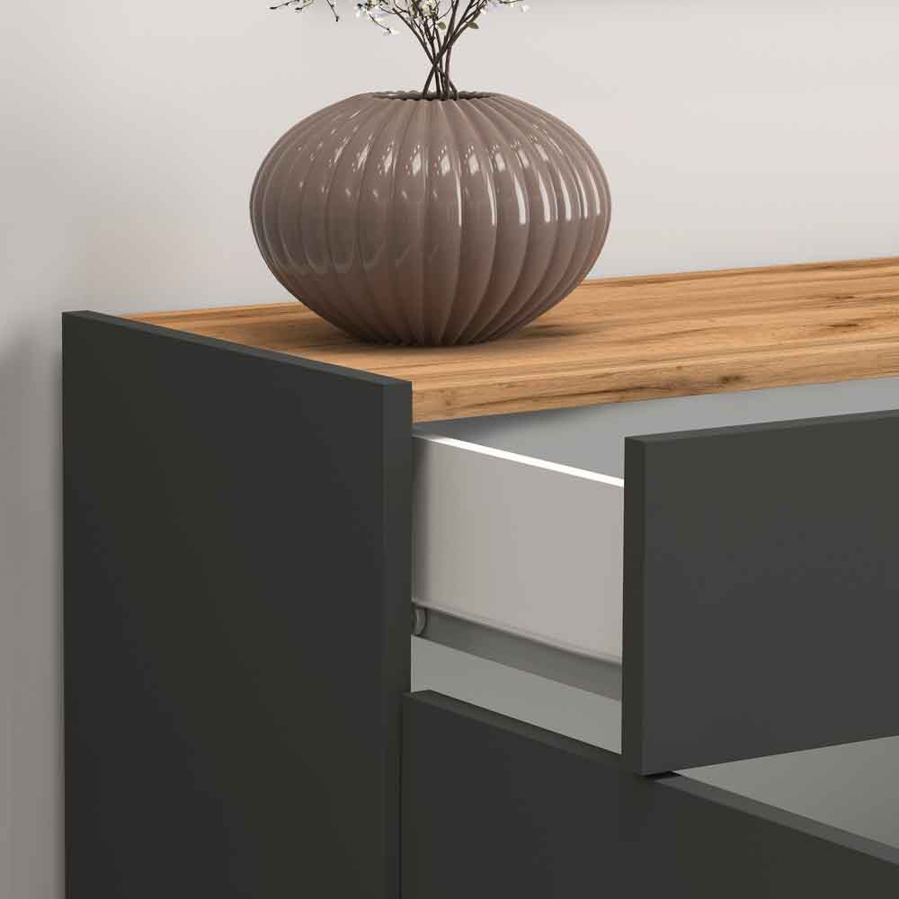 Girard Wooden Sideboard With 4 Doors 2 Drawers In Anthracite And Wotan Oak