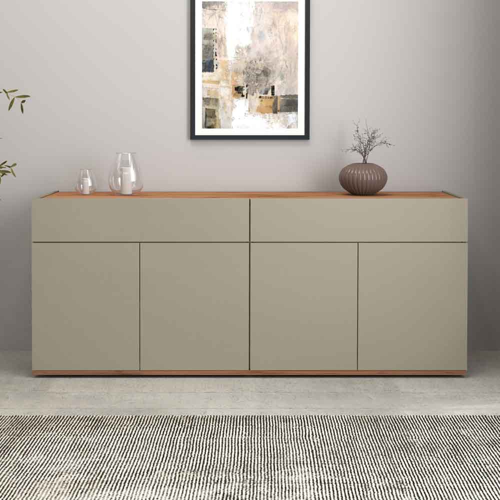 Girard Wooden Sideboard With 4 Doors 2 Drawers In Taupe And Wotan Oak