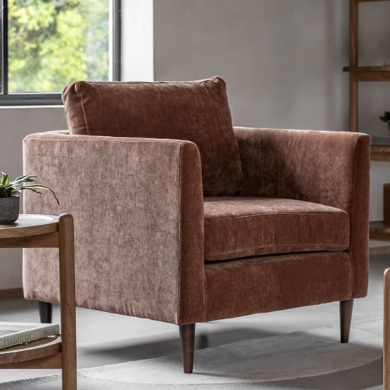 Girona Fabric Armchair In Rust With Wooden Legs