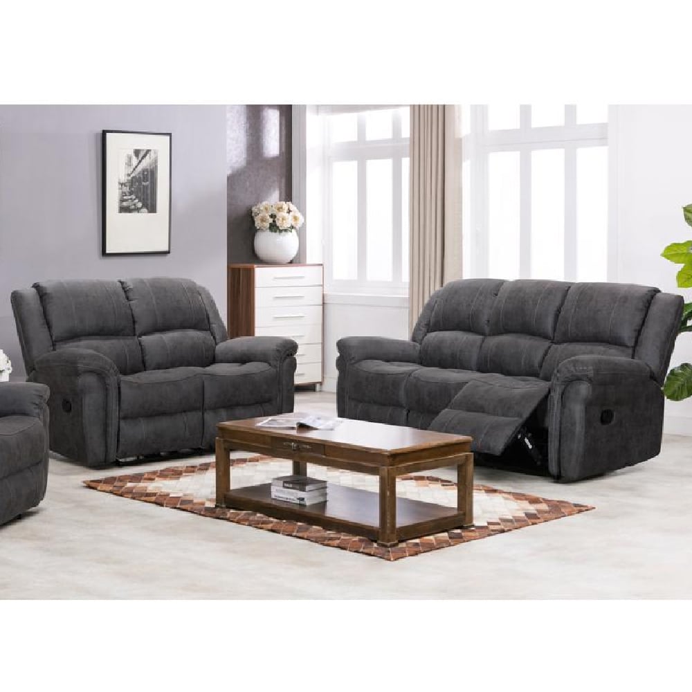 Girona Fabric Recliner 3+2 Seater Sofa Set In Dark Grey