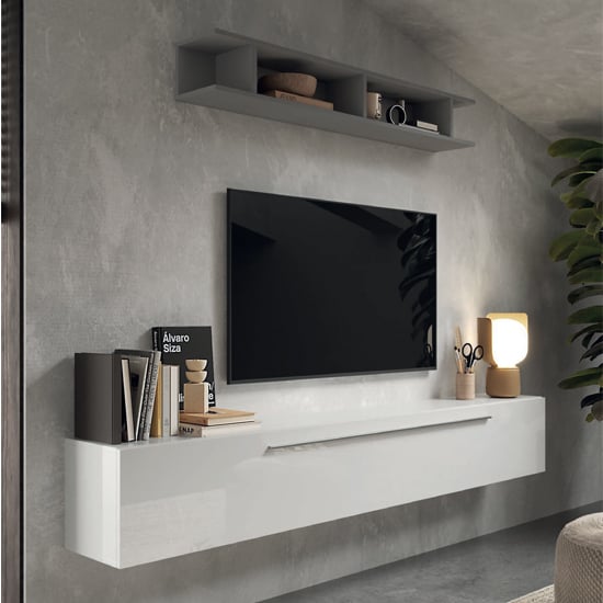 Read more about Girona high gloss entertainment unit in white and slate effect