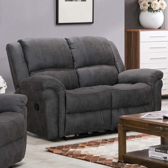 Girona Manual Recliner Fabric 2 Seater Sofa In Dark Grey