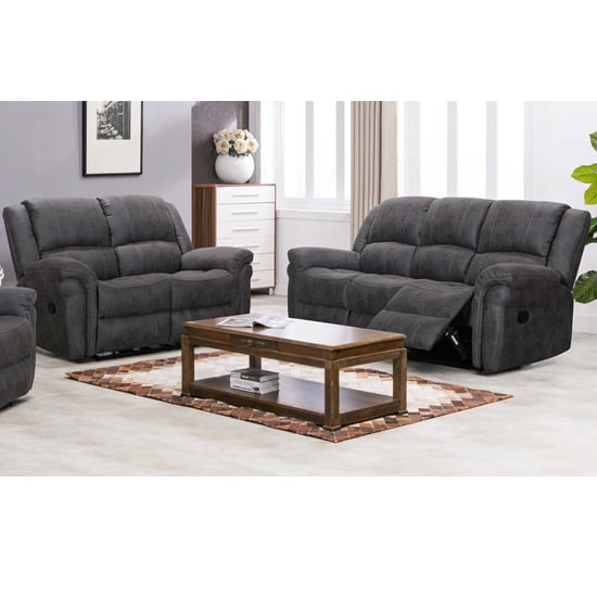 Girona Manual Recliner Fabric 3+2 Sofa Set In Dark Grey