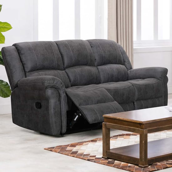 Read more about Girona manual recliner fabric 3 seater sofa in dark grey