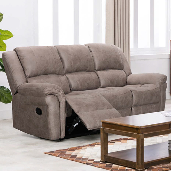 Product photograph of Girona Manual Recliner Fabric 3 Seater Sofa In Taupe from Furniture in Fashion