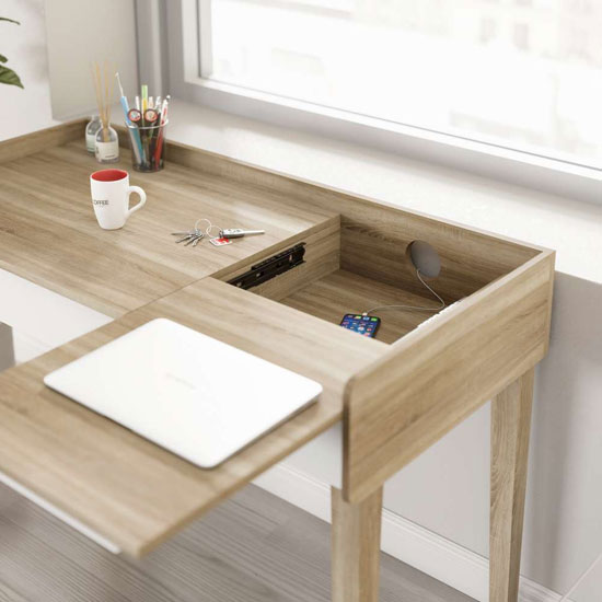 Gilbert Wooden Rectangular Laptop Desk In Sonoma Oak And White