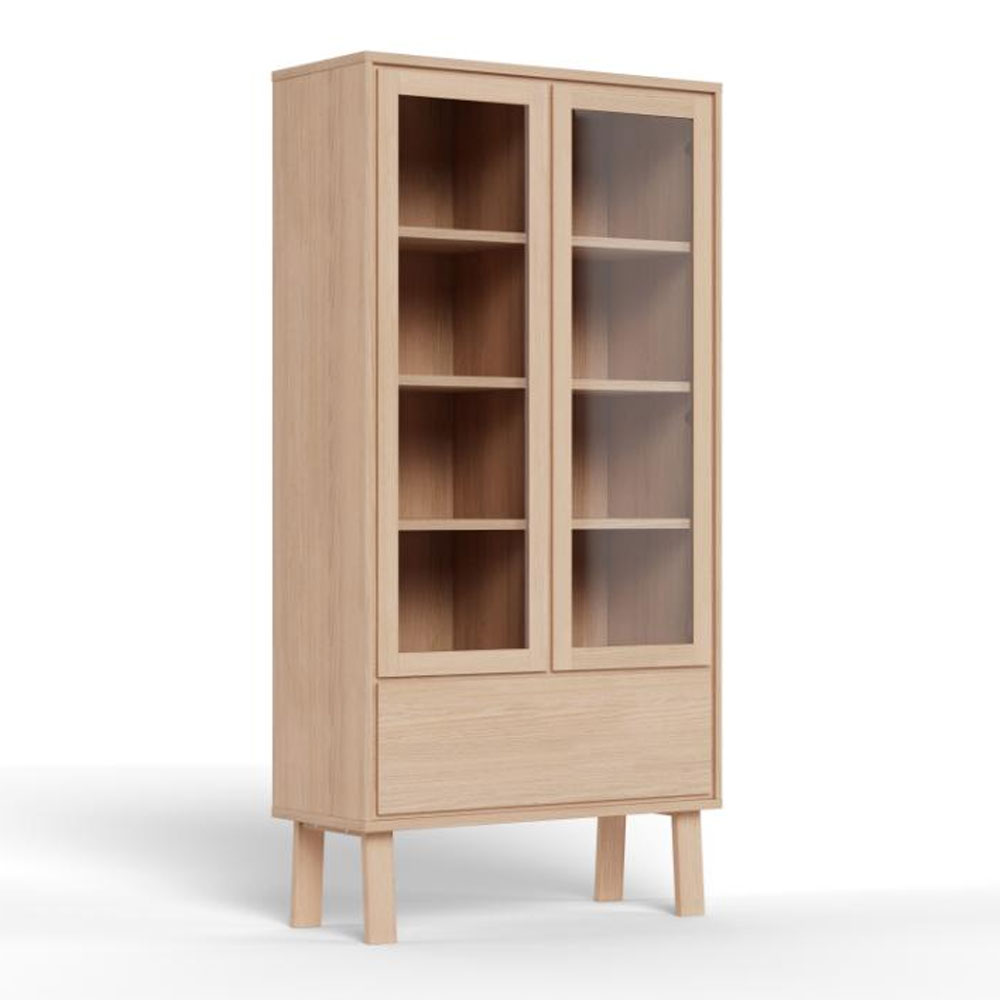 Gisella Wooden Display Cabinet with 2 Glass Doors in White Oak