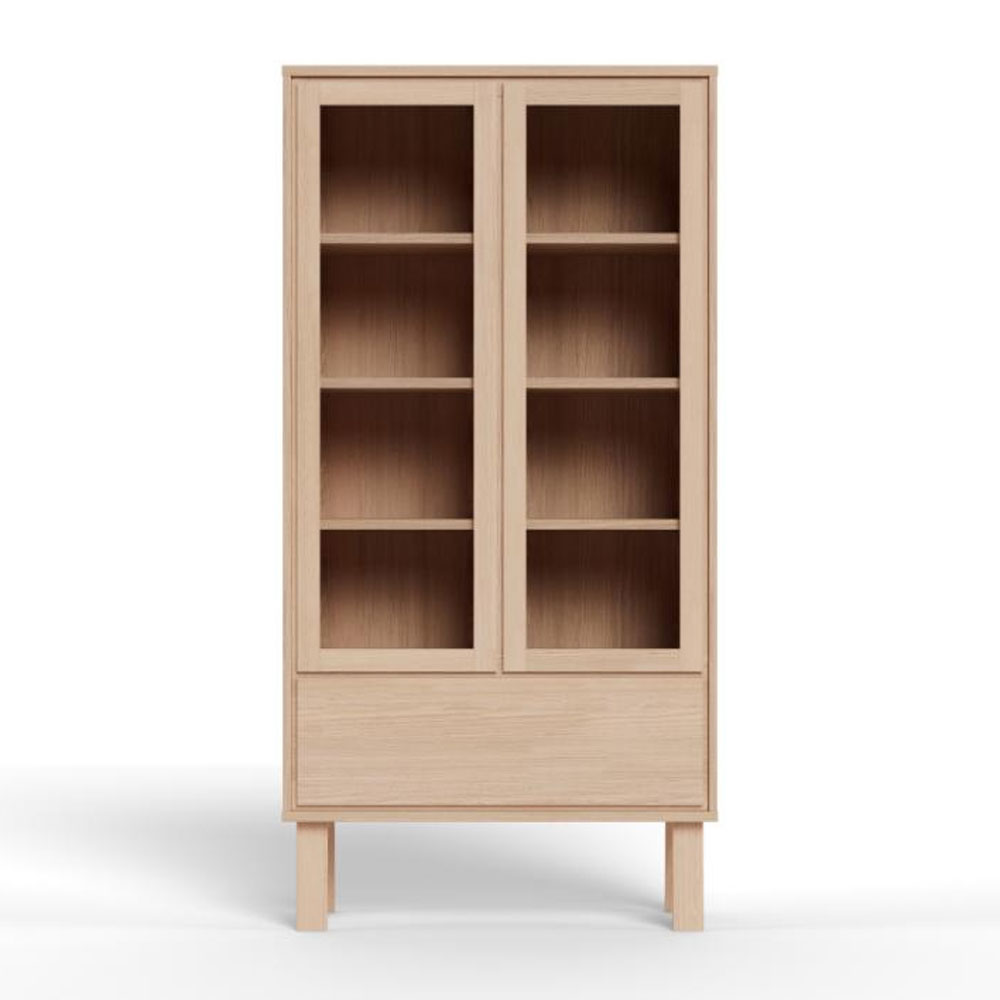 Gisella Wooden Display Cabinet with 2 Glass Doors in White Oak