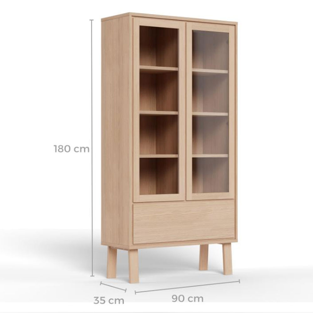 Gisella Wooden Display Cabinet with 2 Glass Doors in White Oak