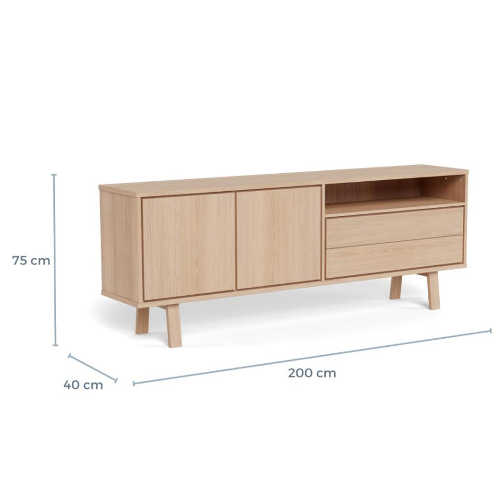 Gisella Wooden Sideboard with 2 Doors 2 Drawers in White Oak