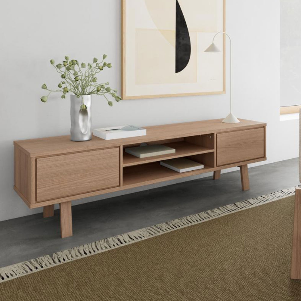 Gisella Wooden TV Stand with 2 Drawers in White Oak