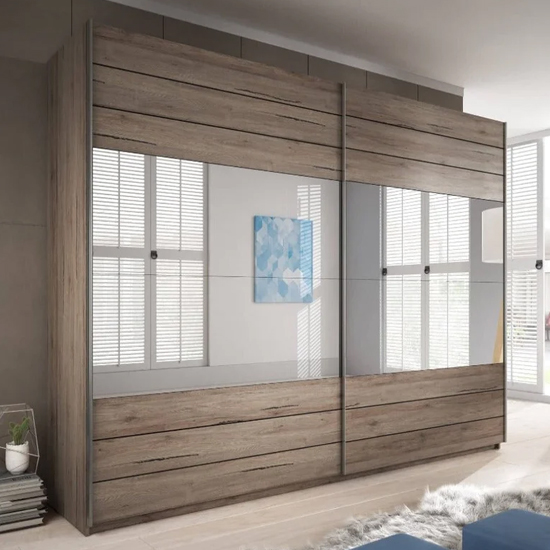 Gitega Mirrored Wardrobe 2 Sliding Doors 200cm In San Remo Oak thumbnail