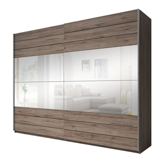 Gitega Mirrored Wardrobe 2 Sliding Doors 270cm In San Remo Oak