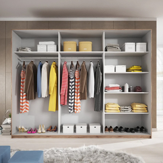 Gitega Mirrored Wardrobe 2 Sliding Doors 270cm In San Remo Oak