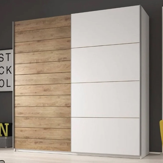 Read more about Gitega wooden wardrobe 2 sliding doors 220cm in matt white