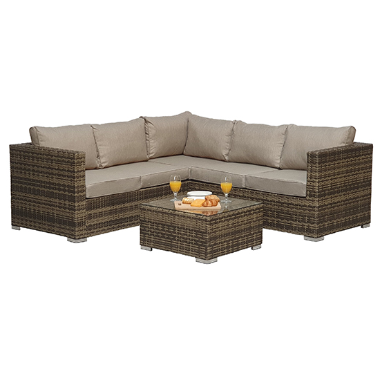 Product photograph of Gitel Compact Corner Sofa Set With Coffee Table In Mixed Brown from Furniture in Fashion