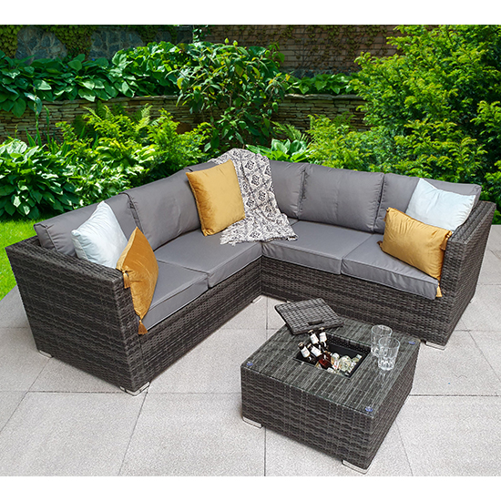 Gitel Corner Lounge Sofa Set With Ice Bucket Table In Grey