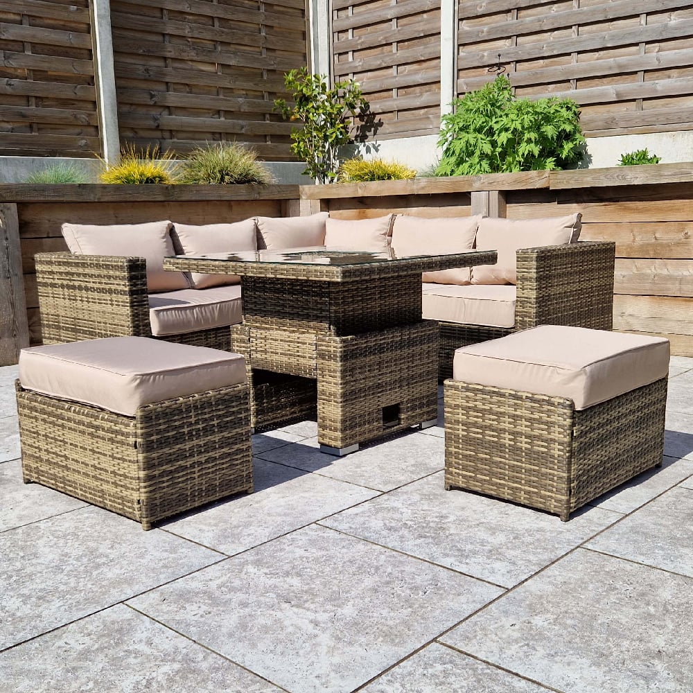 Gitel Glass Top Garden Corner Dining Set With Ice Bucket In Brown