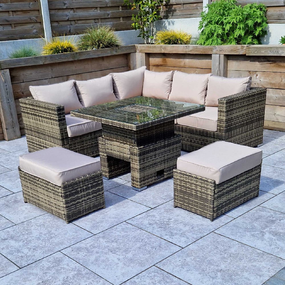 Gitel Glass Top Garden Corner Dining Set With Ice Bucket In Brown