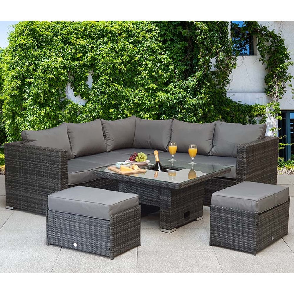 Gitel Glass Top Garden Corner Dining Set With Ice Bucket In Grey
