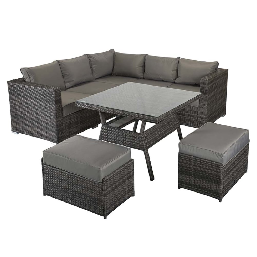 Gitel Rattan Garden Corner Dining Set With 2 Ottomans In Grey