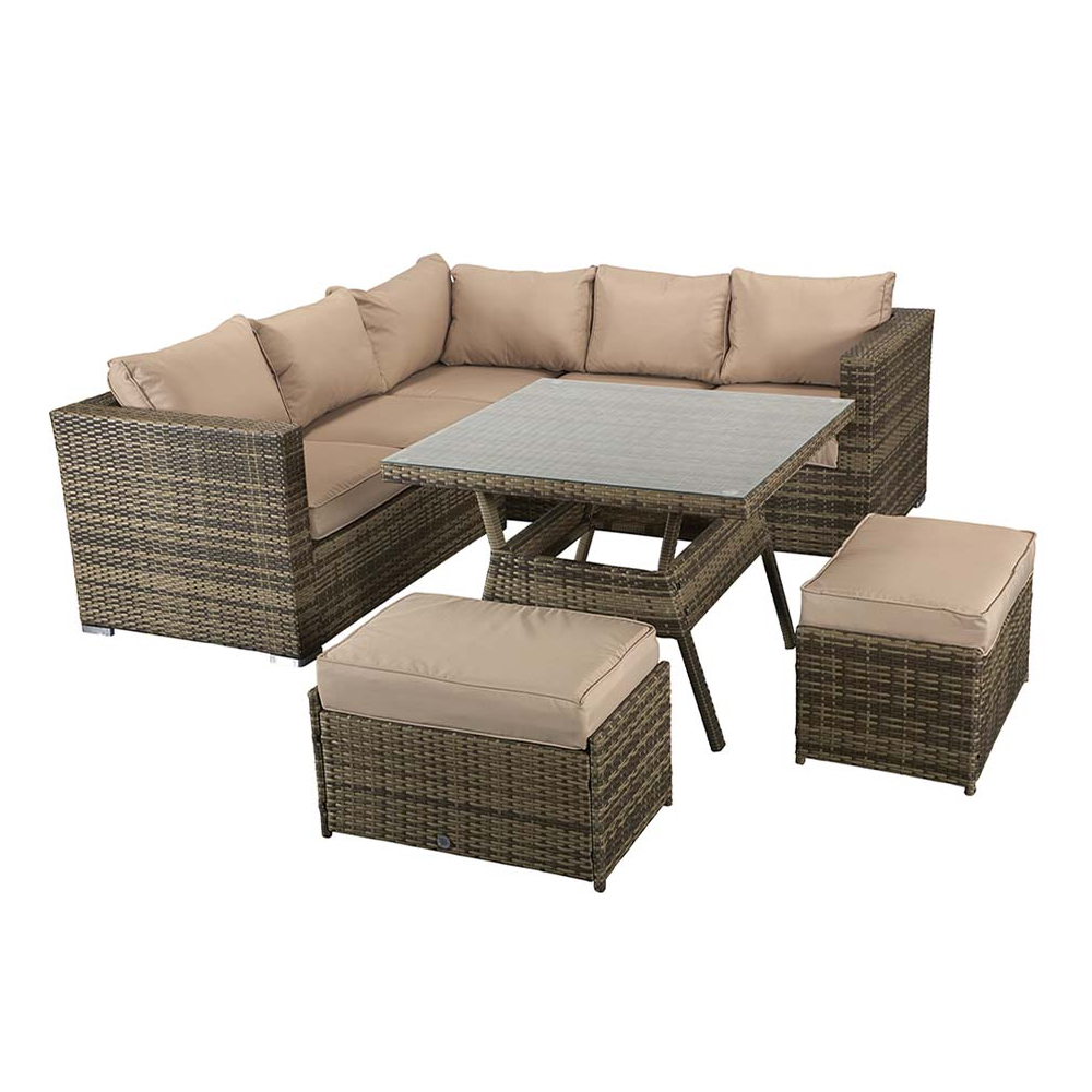 Gitel Rattan Garden Corner Sofa Set With 2 Ottomans In Brown