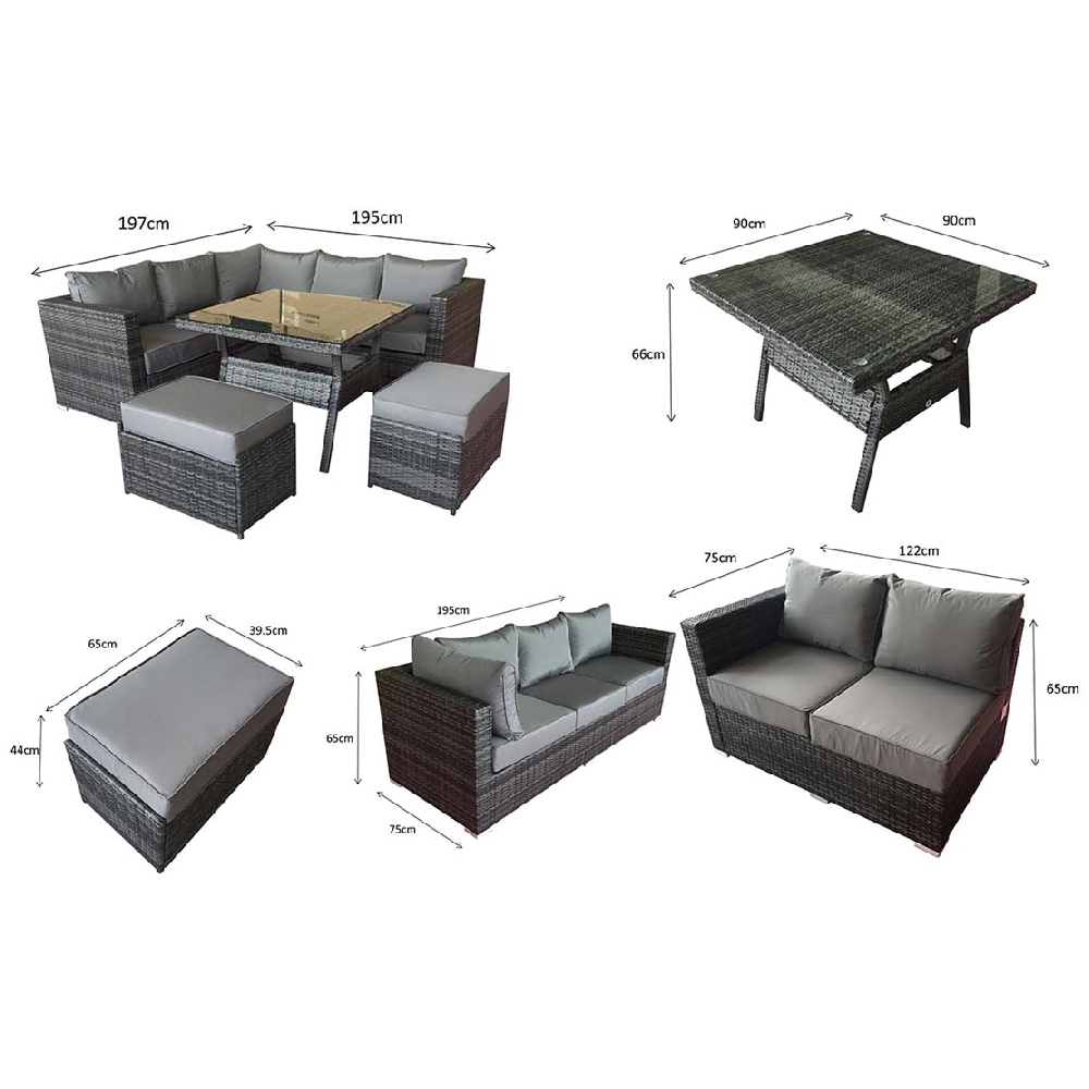 Gitel Rattan Garden Corner Sofa Set With 2 Ottomans In Brown