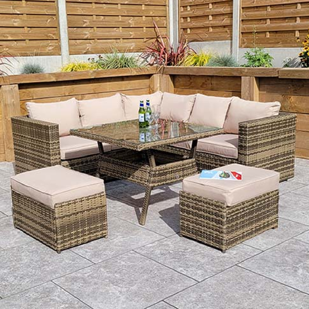 gitel rattan garden corner sofa set with 2 ottomans in brown