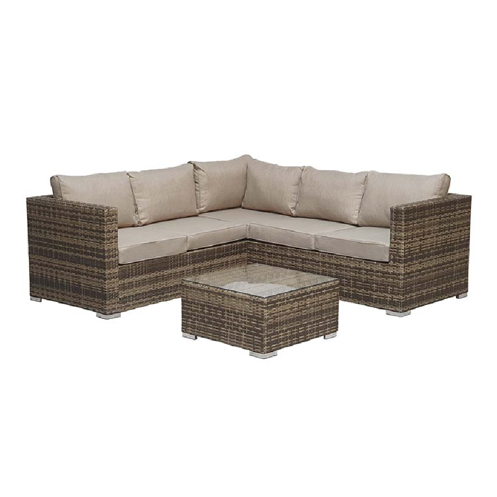 Gitel Rattan Garden Corner Sofa Set With Coffee Table In Brown