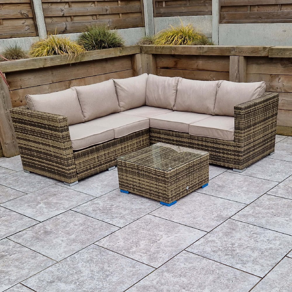 Gitel Rattan Garden Corner Sofa Set With Coffee Table In Brown Gitel Rattan Garden Corner Sofa Set With Coffee Table In Brown