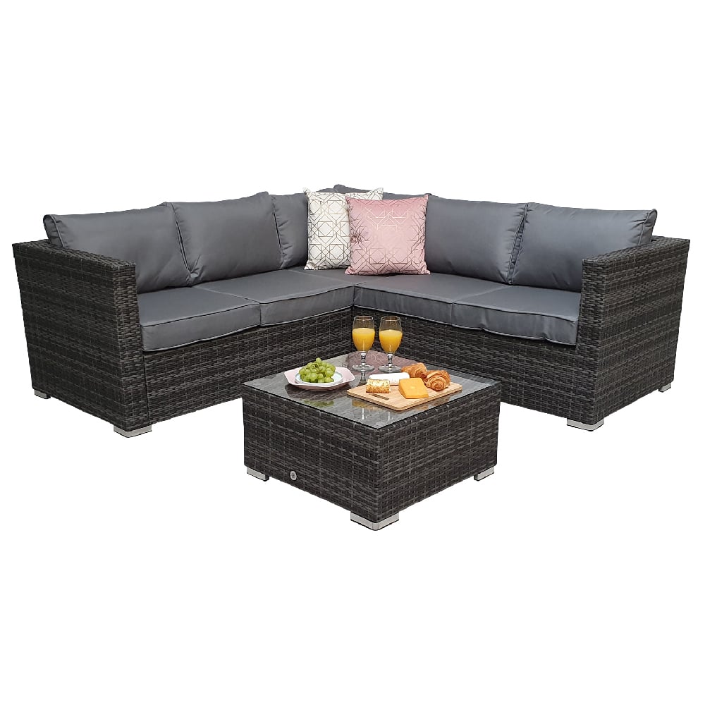 Gitel Rattan Garden Corner Sofa Set With Coffee Table In Grey