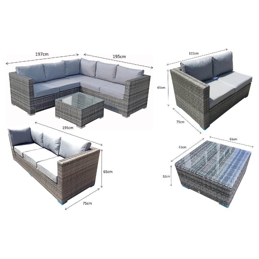 Gitel Rattan Garden Corner Sofa Set With Coffee Table In Grey