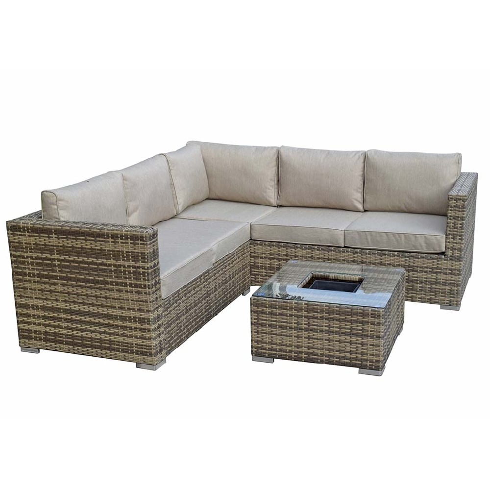 Gitel Rattan Garden Corner Sofa Set With Ice Bucket In Brown