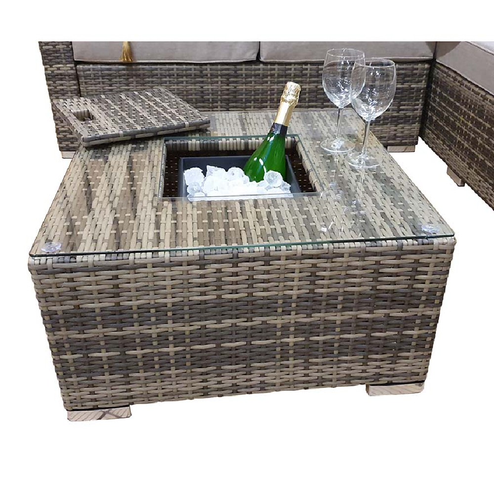 Gitel Rattan Garden Corner Sofa Set With Ice Bucket In Brown