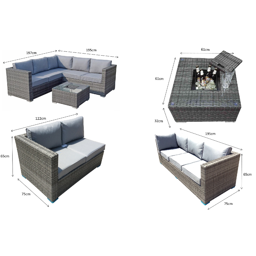 Gitel Rattan Garden Corner Sofa Set With Ice Bucket In Brown