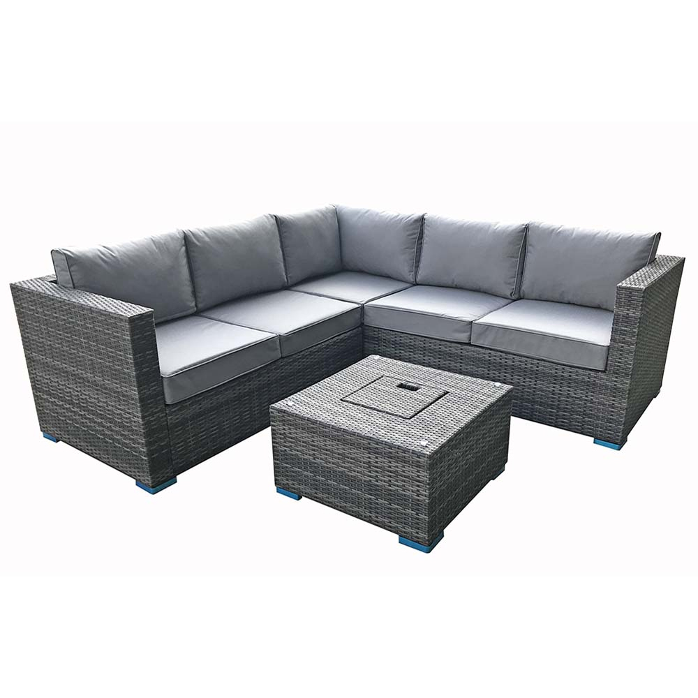Gitel Rattan Garden Corner Sofa Set With Ice Bucket In Grey