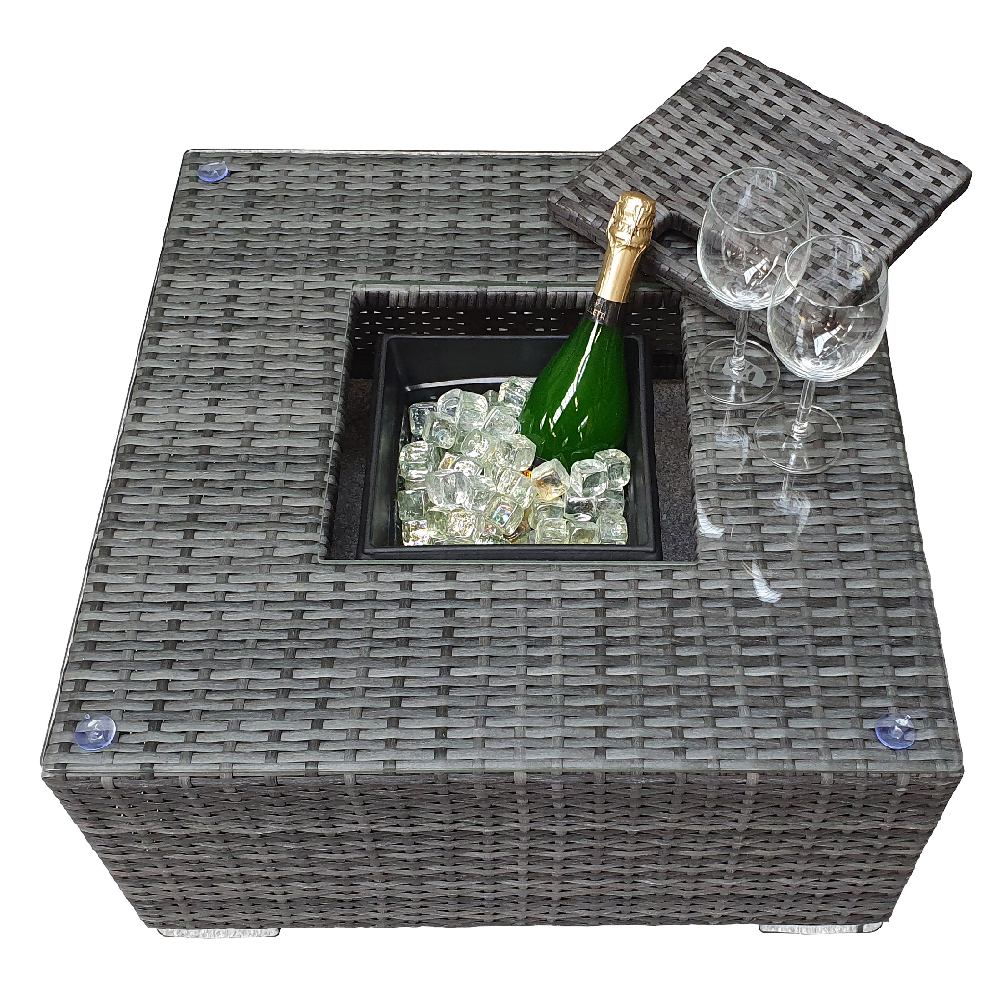 Gitel Rattan Garden Corner Sofa Set With Ice Bucket In Grey