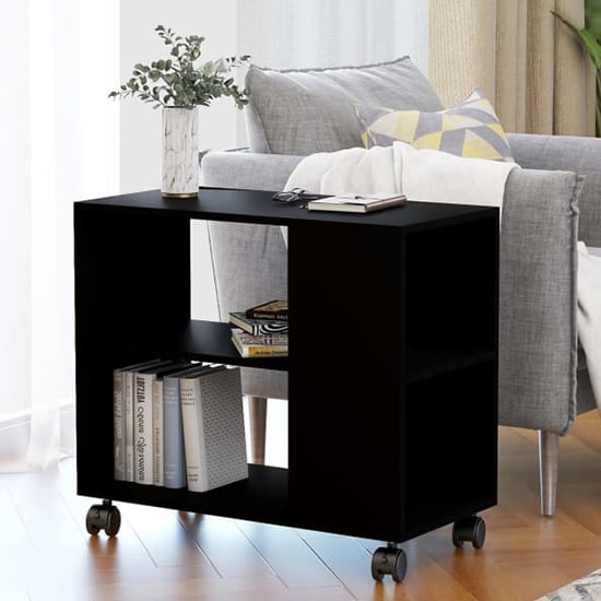 Read more about Gittel wooden side table with castors in black