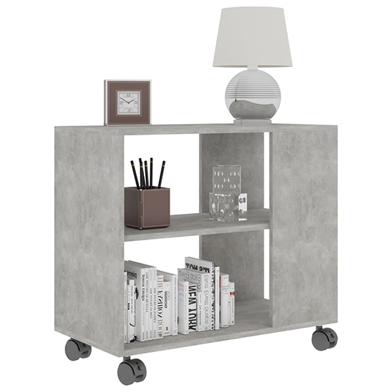 Gittel Wooden Side Table With Castors In Concrete Effect