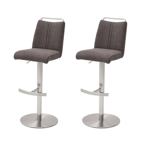 Giulia Brown Fabric Bar Stool With Steel Base In Pair