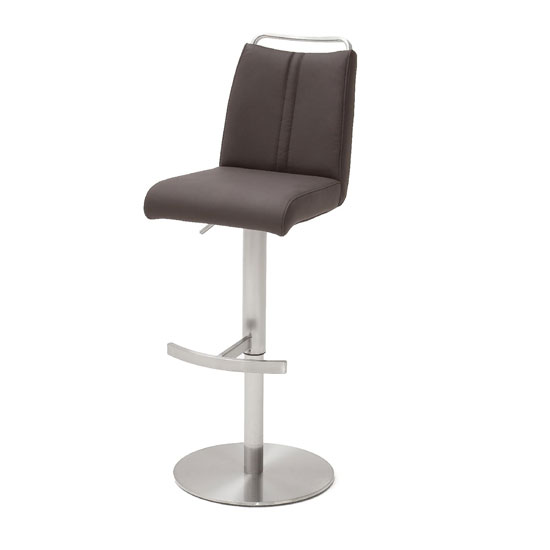 Giulia Leather Bar Stool In Brown With Steel Base