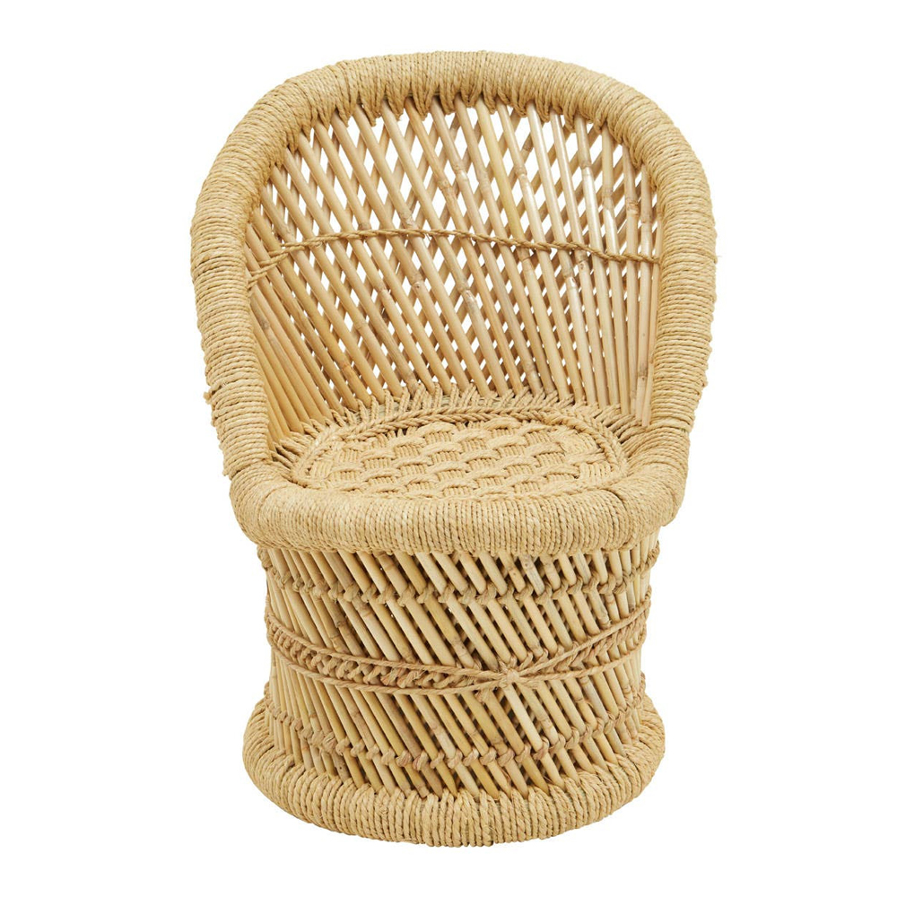 Givaro Woven Bamboo Childrens Chair and Stool Set in Natural