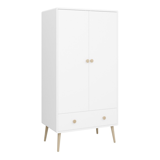 Giza Wooden Wardrobe With 2 Doors 1 Drawer In Pure White thumbnail