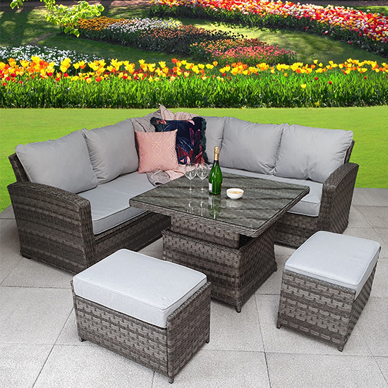 Photo of Gizeh corner sofa set with lift table and 2 ottomans in grey