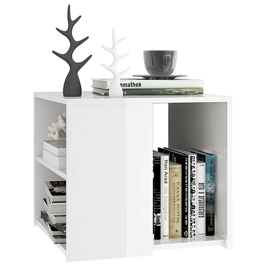 Gizela High Gloss Side Table With Shelves In White_2